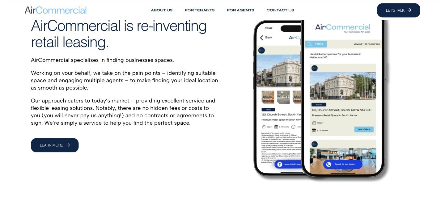 AirCommercial website homepage