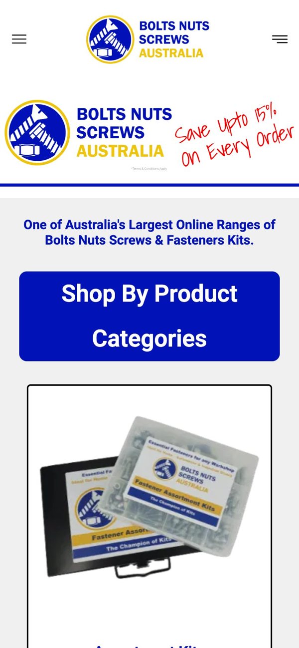 Bolts Nuts Screws Australia online store on mobile