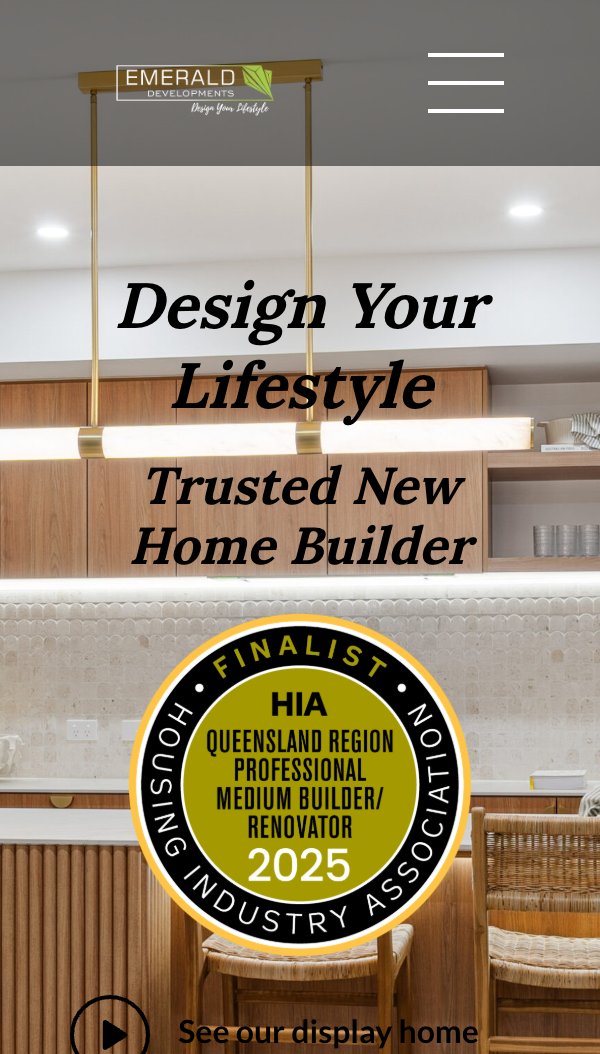 Emerald Developments homepage on mobile