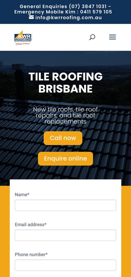 KWR Roofing tile roofing Brisbane page, mobile