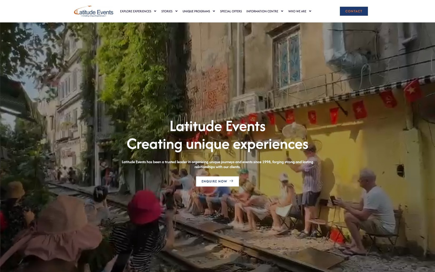 Latitude Events homepage with the Creating unique experiences hero