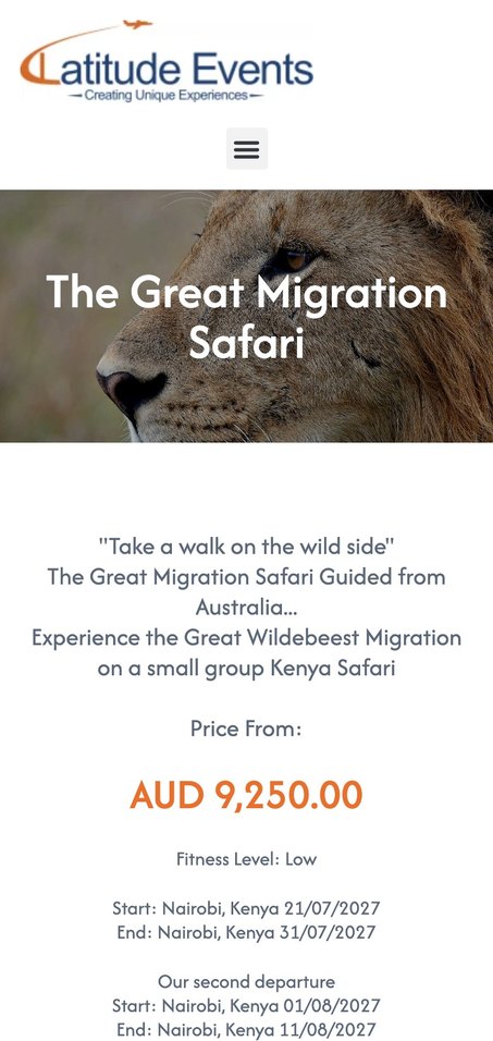 The same safari itinerary designed for mobile