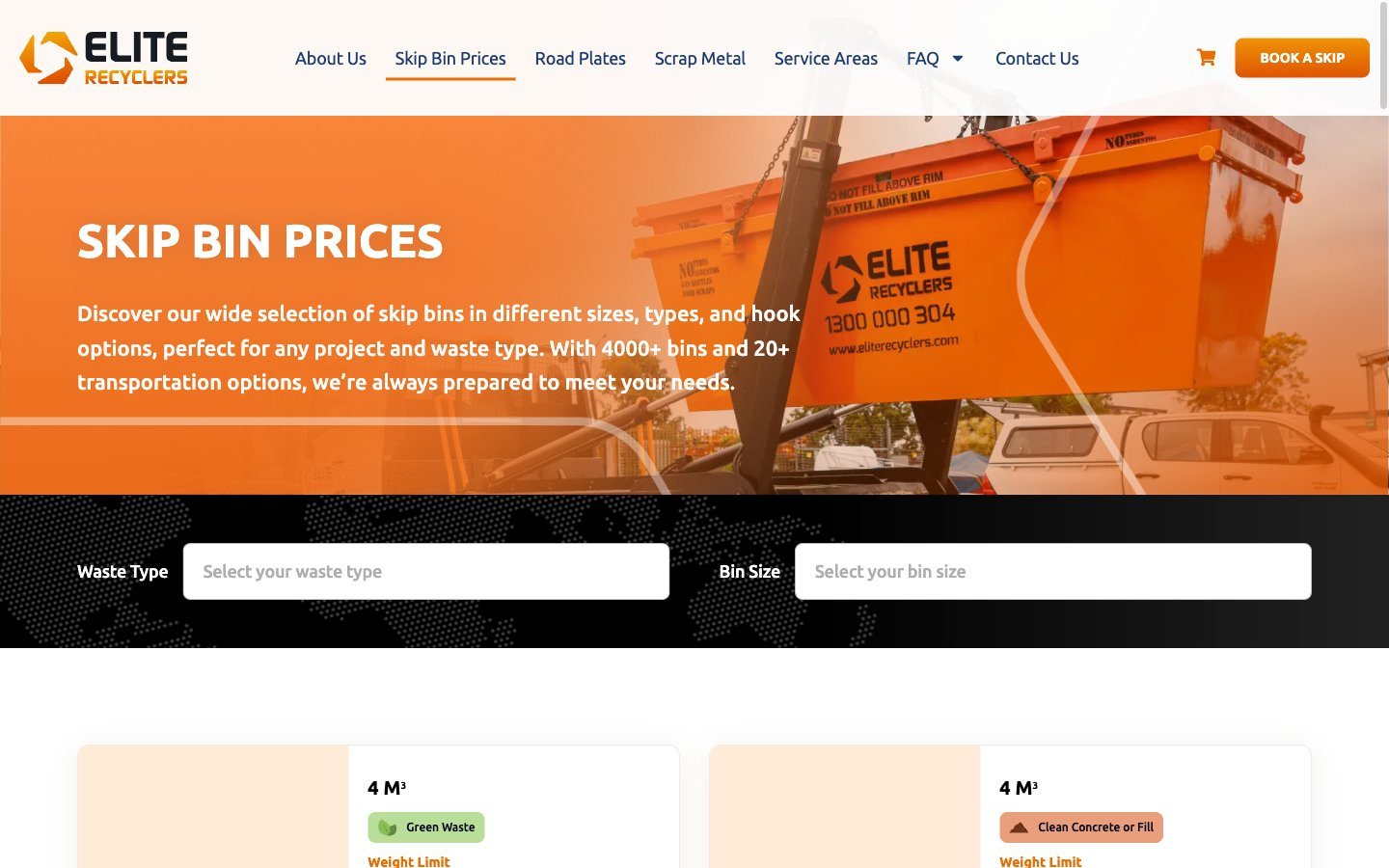 Skip Bins for Brisbane skip bin prices page on desktop
