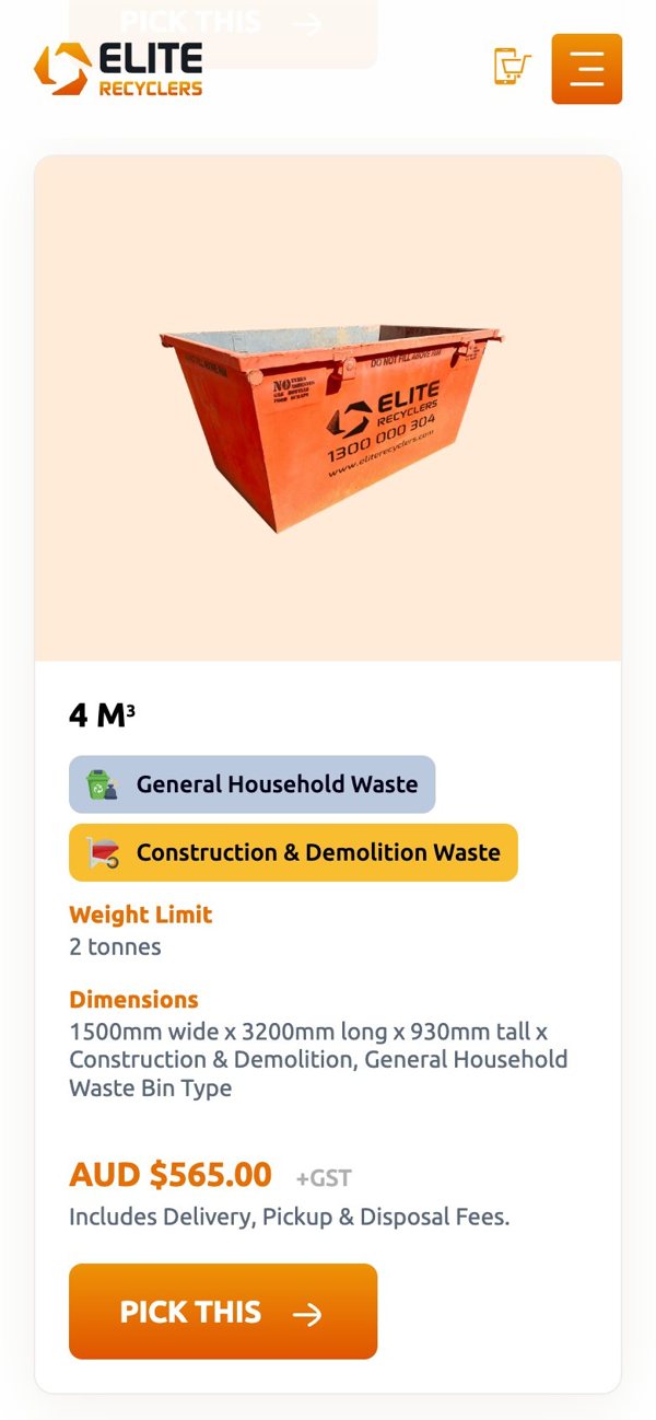 Skip Bins for Brisbane skip bin prices page on mobile