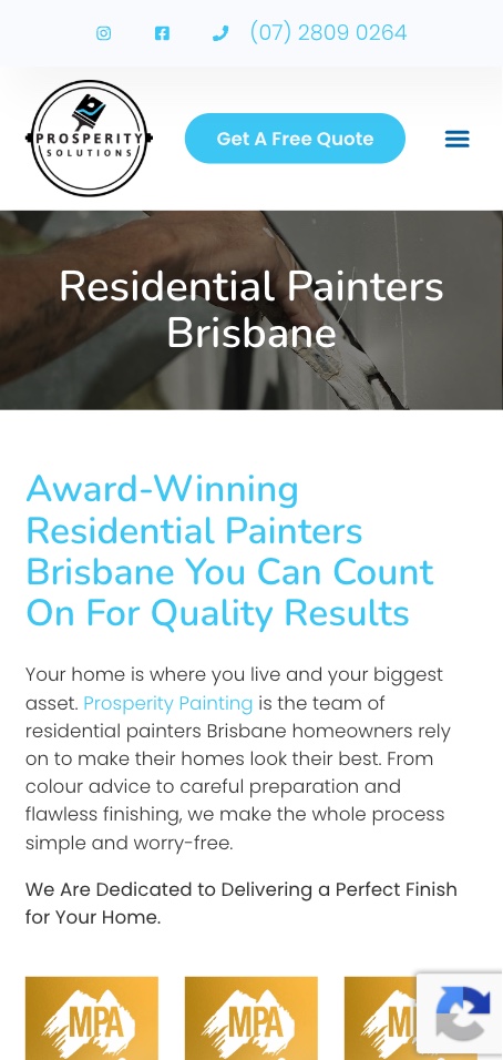 Prosperity Painting residential painters page, mobile