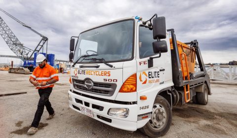 Elite Recyclers skip bin truck on a Brisbane job site